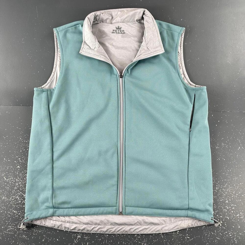 Peter Millar Crown Sport Reversible Vest Mens Large Turquoise Teal Gray Zip Golf